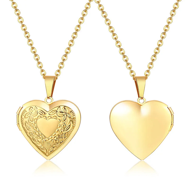 Delicate Floral Oval Heart Locket Pendant Necklaces for Women,Stainless Steel Photo Frame Promise Love Keepsake Gift
