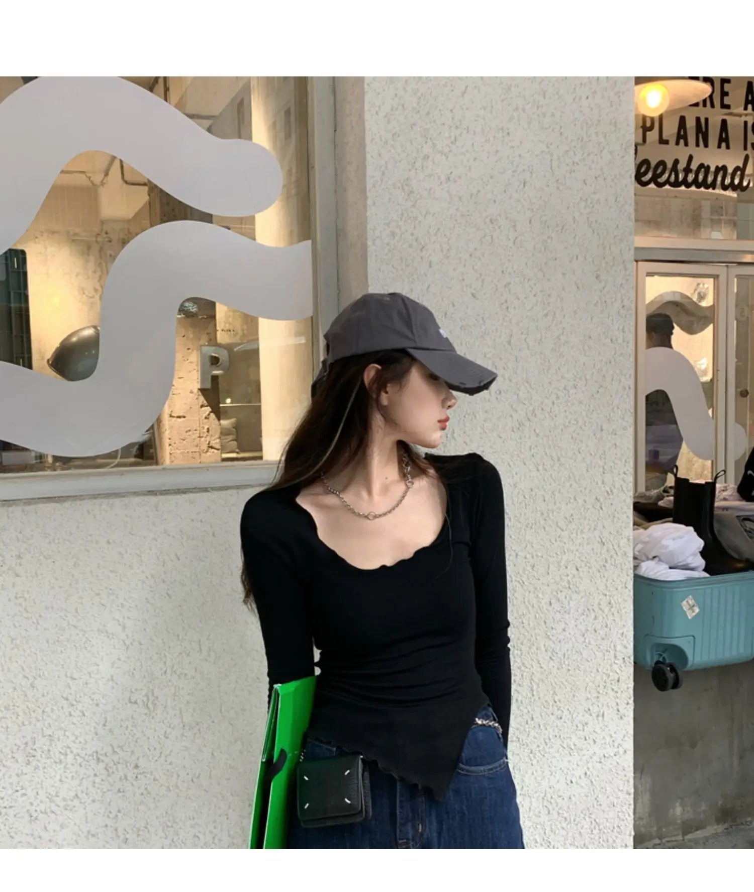Long Sleeve T-shirts Women Fungus Line Irregular Hem Knitted Slender Autumn Bottoming Tees Chic Fashion Sexy Solid Ulzzang New
