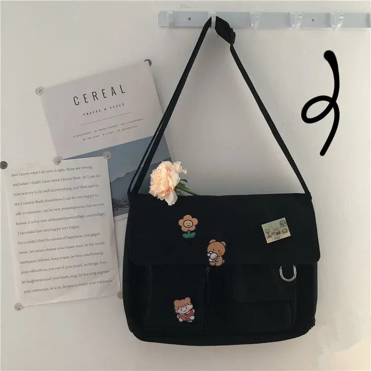 Women Simple Messenger Bag Casual Satchel Ladies Handbags Shoulder Bag Pouch Girls Sweet Printed Canvas Cross School Bags Purses