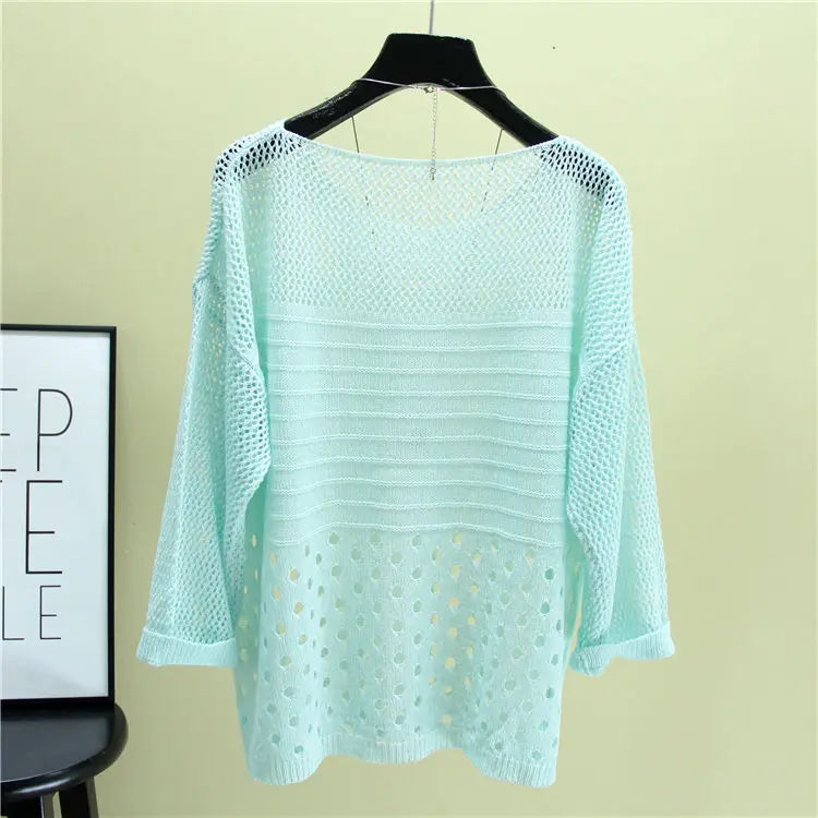 Spring and Summer New Ice Silk Knitted Vest Top Hollow Out Thin Bottoming Sling Streetwear Womens Clothing White Shirt 13686