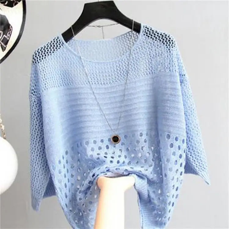 Spring and Summer New Ice Silk Knitted Vest Top Hollow Out Thin Bottoming Sling Streetwear Womens Clothing White Shirt 13686