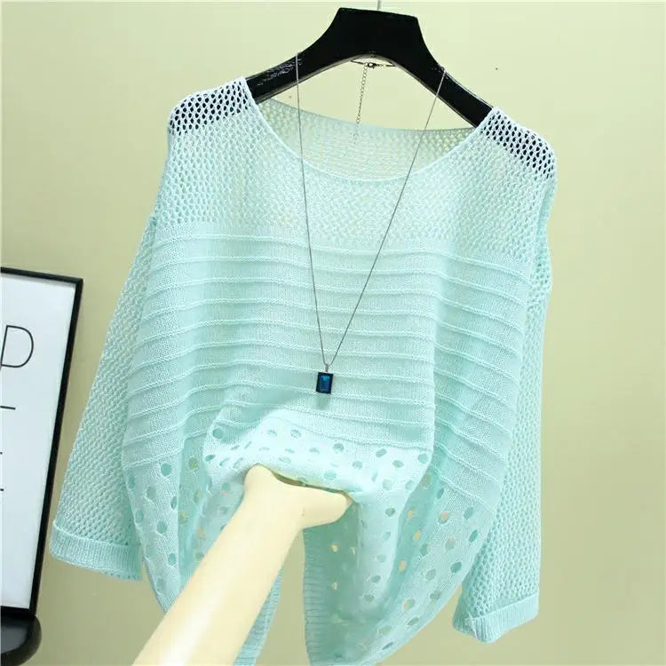 Spring and Summer New Ice Silk Knitted Vest Top Hollow Out Thin Bottoming Sling Streetwear Womens Clothing White Shirt 13686