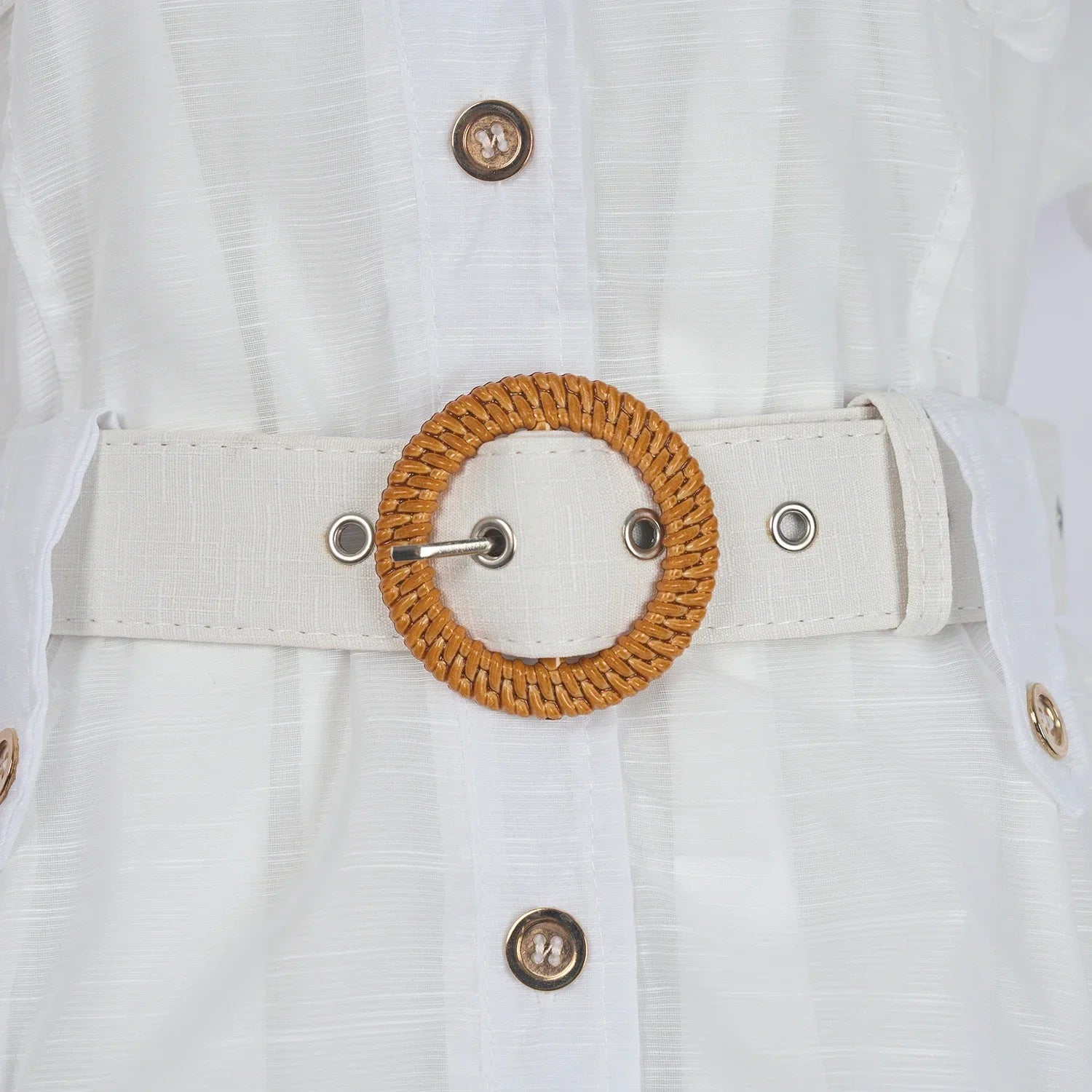 Real Shot Design Sense Positioning Print Single-Breasted Elegant Shirt A-Line Pocket Dress with Belt + Strap