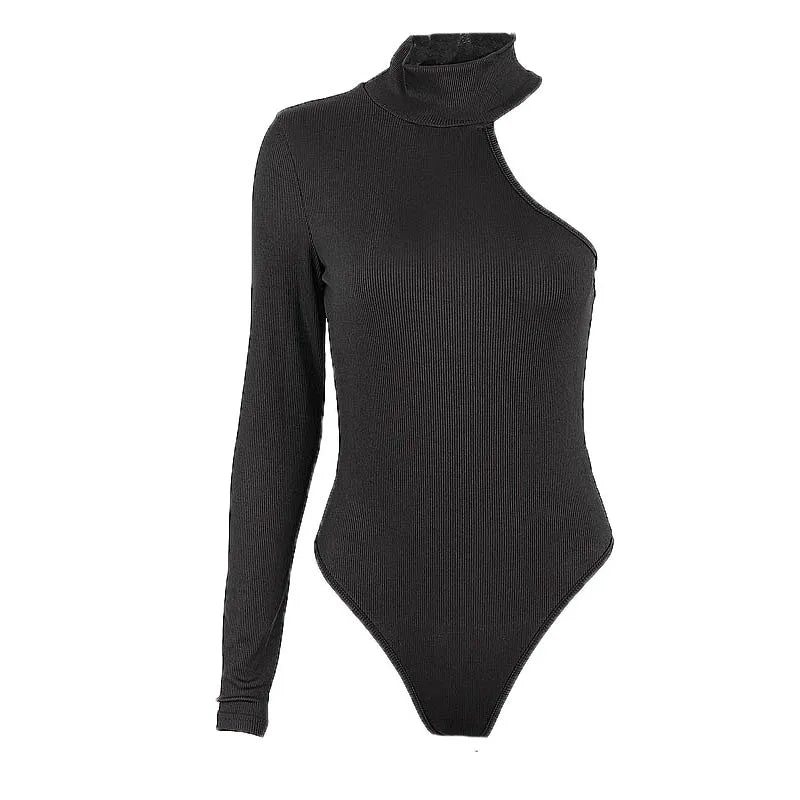 WhereMery French Women's Sexy Off Shoulder Small High neck Long Sleeve Jumpsuit Spring Hot Girl Slimming Irregular Chic T-shirts