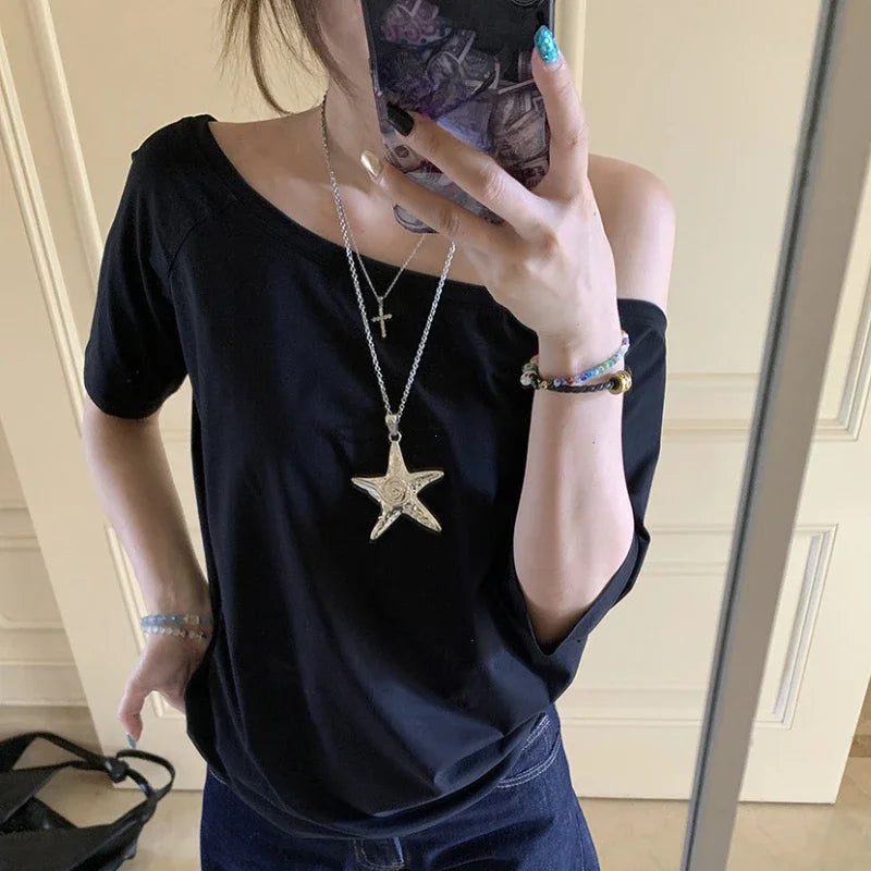 T-shirts Women Solid Simple Summer Casual Cleanfit Short Sleeve All-match Young Girls Streetwear Y2k Top Aesthetic Clothes Ins