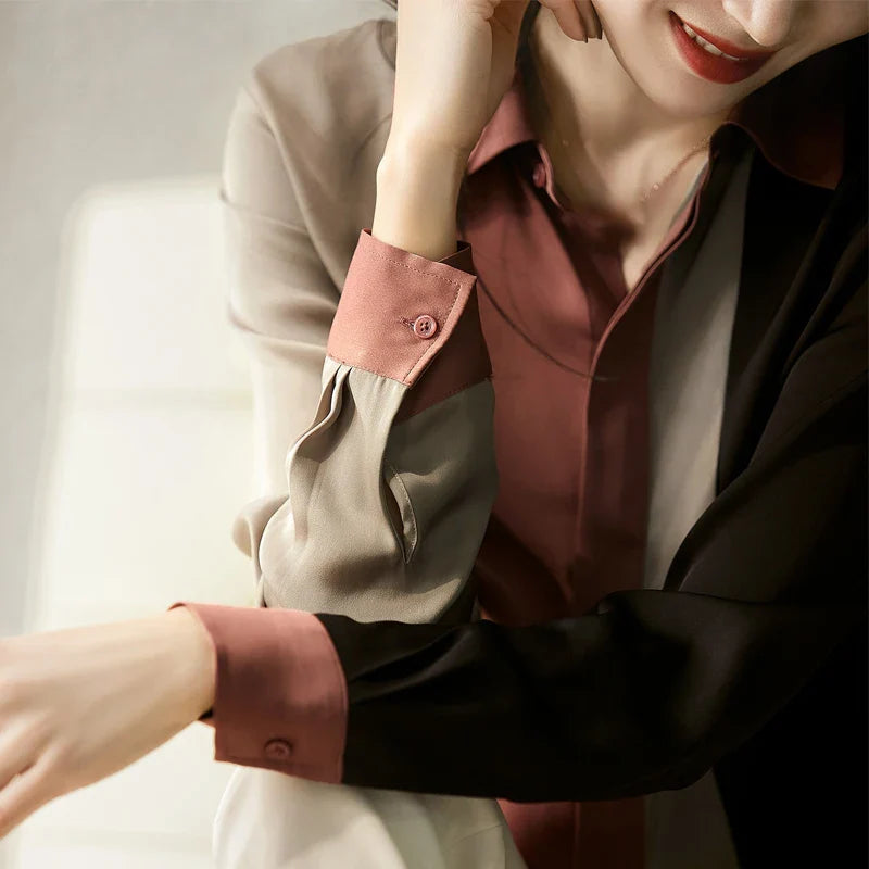 Women Satin Button Blouse