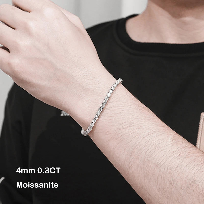 EWYA 925 Sterling Silver Moissanite Bracelet 0.1ct 3mm D VVS1 Diamond with GRA for Women Sparkling Wedding Party Fine Jewelry