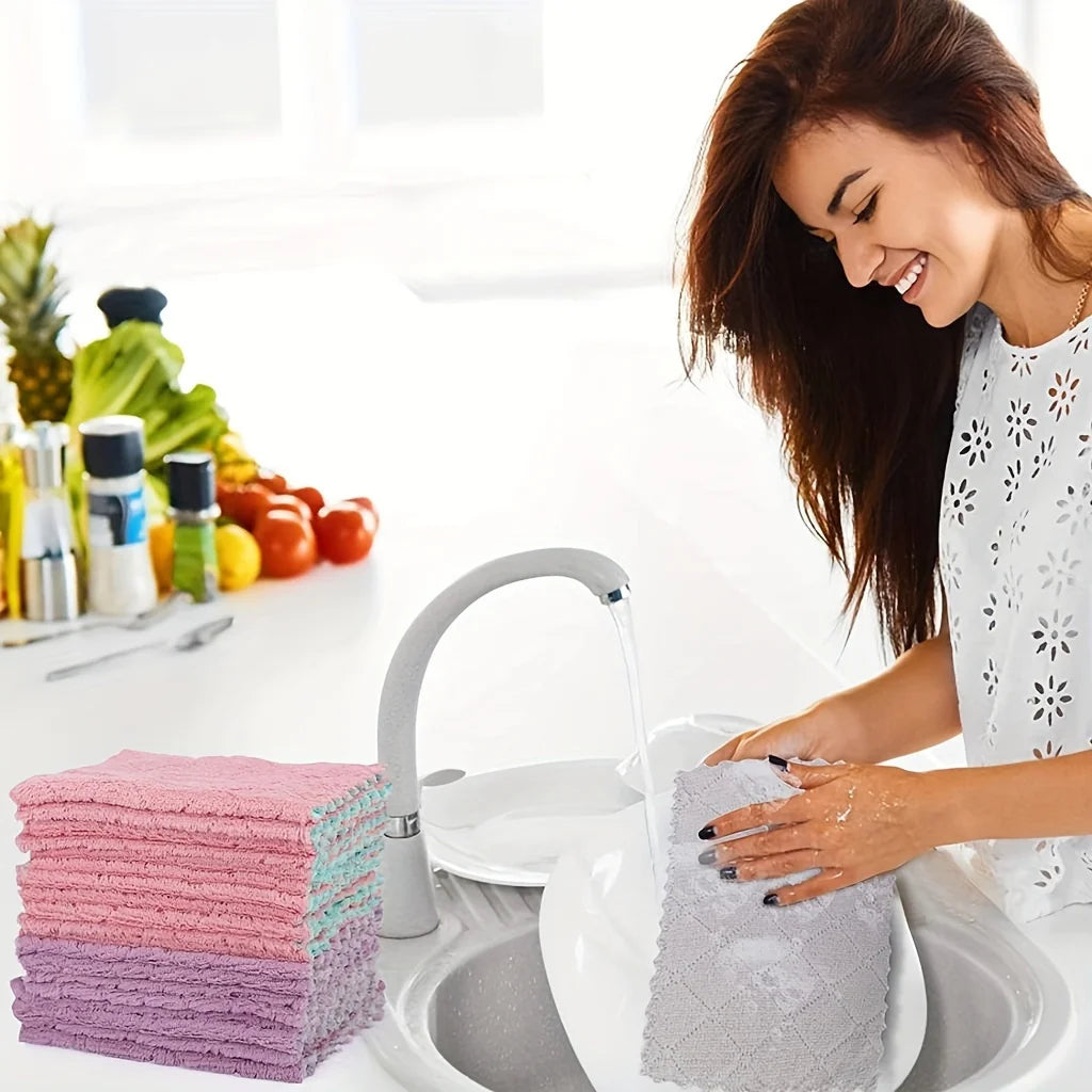 10pcs Microfiber Dish Cloths Multi Purpose Dishwashing Towels For Tableware Double Sided Cleaning Rags Kitchen Accessories