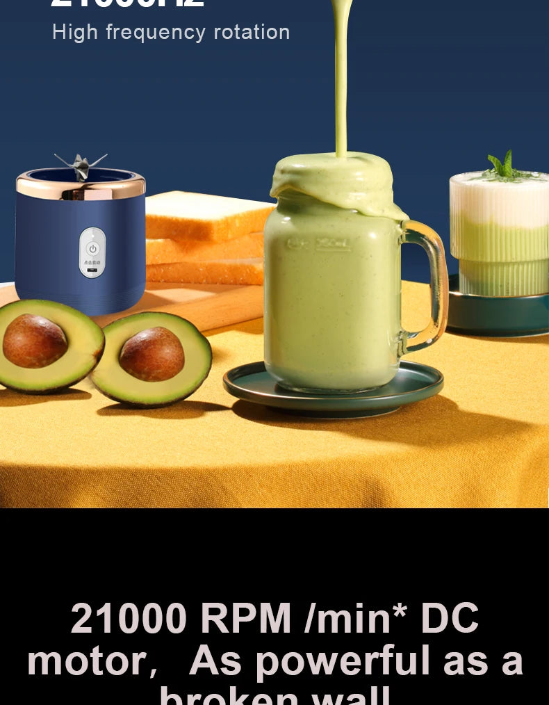 Portable Juicer Cup Smoothie Blender 6 Blade Blender Bottle  Household Fruit Juicer Cup USB Rechargeable Juicer Kitchen Tool
