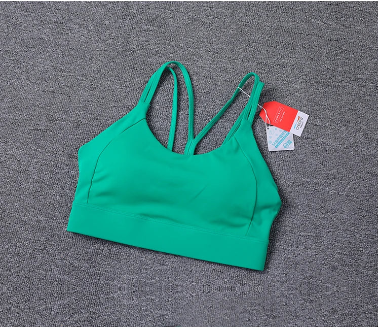 New Women's Sports Bra Padded Without Bones Cross Back Fitness Busty Underwear High Support Impact Running Gym Vest Yoga Bras