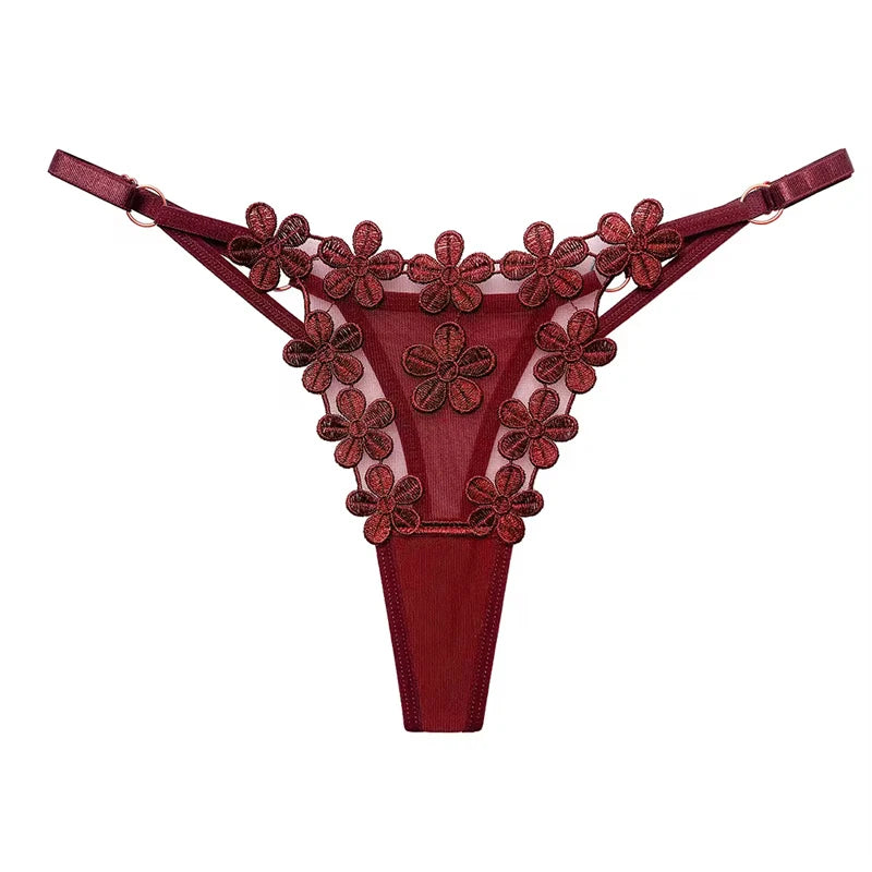 Sexy Lace Thong Women Butterfly Low Waist Panties G strings Transparent Mesh Briefs Adjustable Waist Panties Culotte Femme