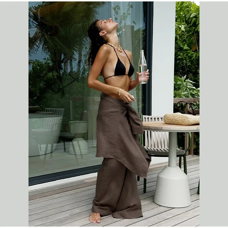 Classic Solid Shirt Pants Set Women Casual Loose Long Sleeved Lapel Elastic Waist Two Piece Suit 2025 New Summer Street Outfit