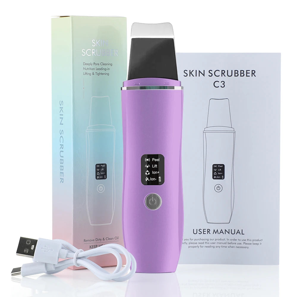 Ultrasonic Skin Scrubber Peeling Blackhead Remover Deep Face Cleaning Ultrasonic Ion Acne Pore Cleaner Facial Shovel  Scrubber
