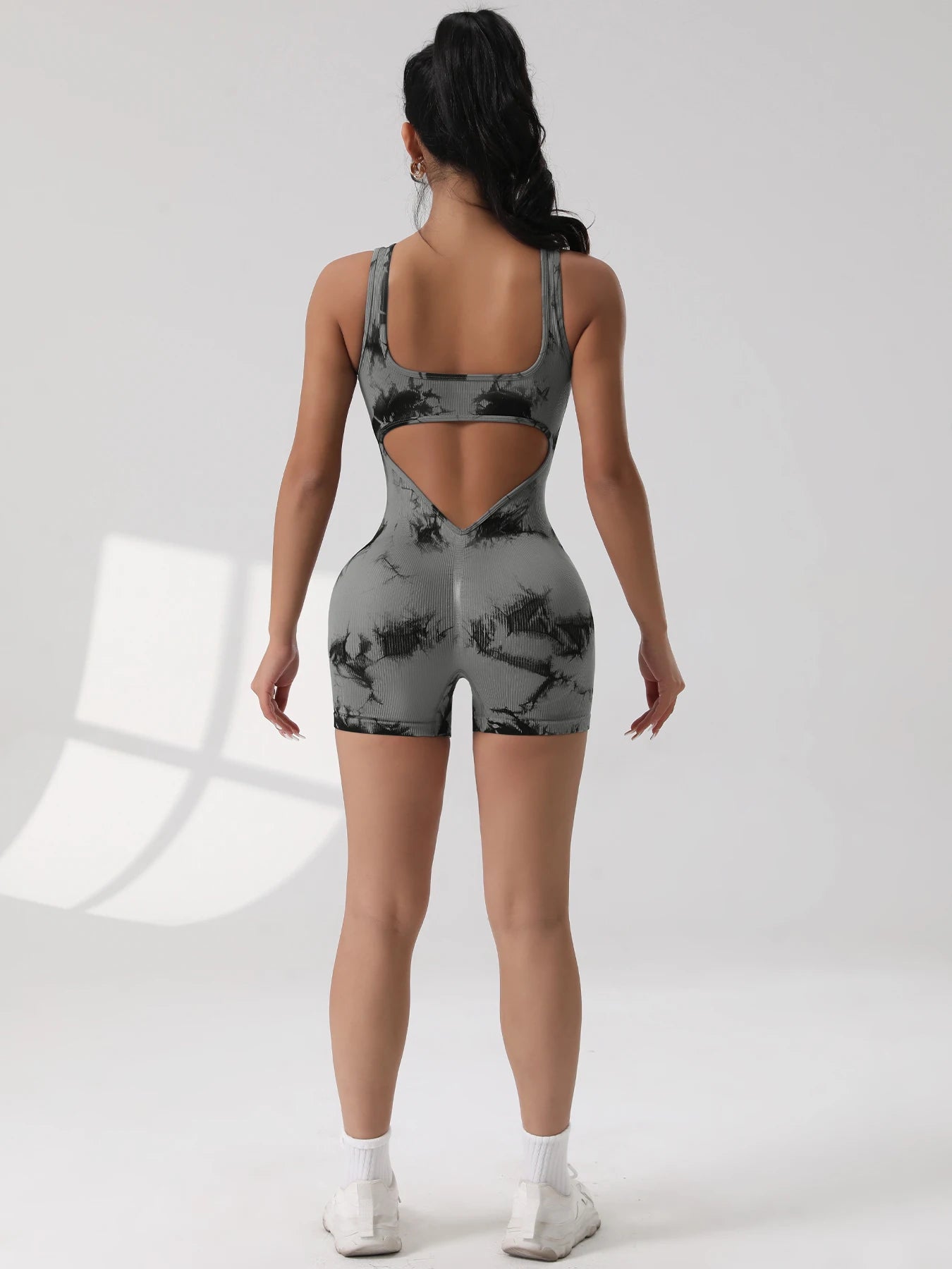 1PCS Backless Yoga Suit U Neck Sleeveless Sports Jumpsuit Solid Colour Threaded Stretch Women Bodysuit Without Bust Pads
