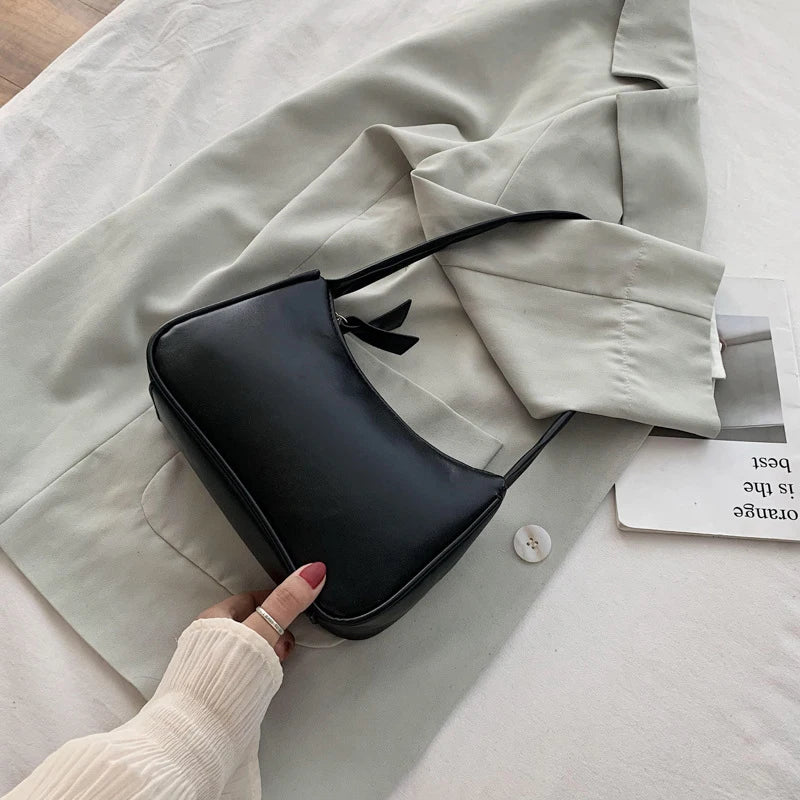 1Pc Retro Forearm Bag Women's Bow Handbag PU Leather Bag For Outdoor shopping