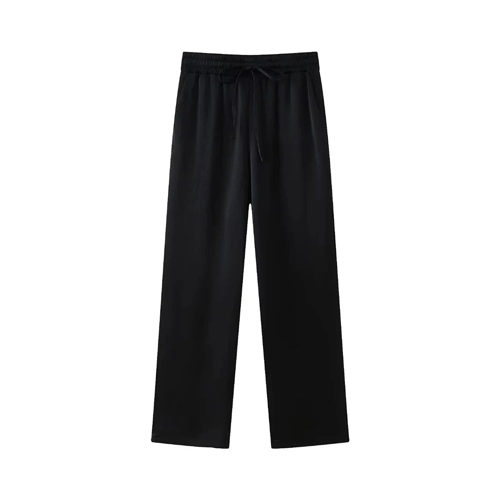 TRZA-Women's Double-Breasted Loose Blazer Coat and High Elastic Waist Wide Leg Pants, Female Two Piece Sets, Fashion