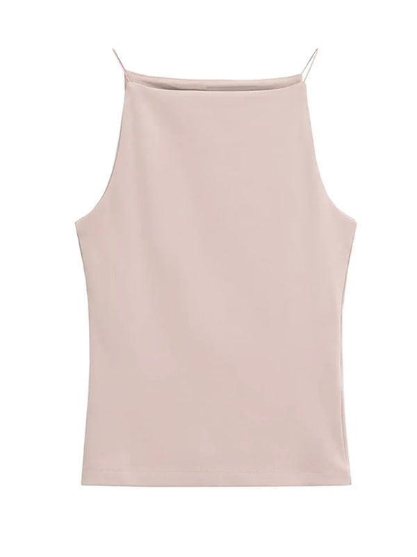 Women's Solid Color Halter Tank Top Sleeveless Vest Thin Straps Camisole Summer Casual Fashion Wear