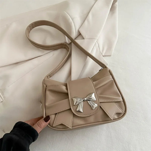 Trendy Bow Shoulder Bag Handbag Casual Underarm Bag Daily Commuting Bags PU Leather Lady Banquet Bag Business Women's Bags