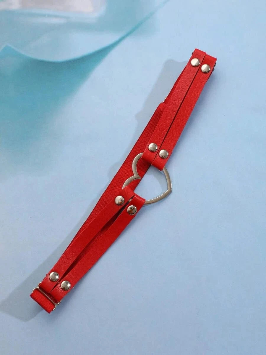 Punk Metal Tassel Pendant Pink PU Leather Choker Collar Sexy Spiked Neck Strap Clavicle Men Necklaces for Women Gothic Jewelry