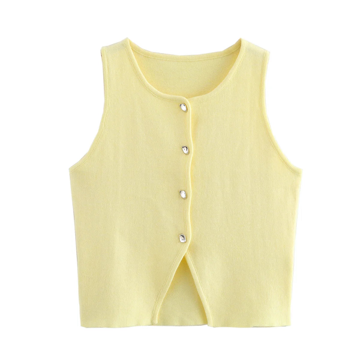 TRAF White Knit Crop Top Women Button Short Tops Woman 2024 Summer Tanks Camis Tops for Women Streetwear Vest Tank Top Female