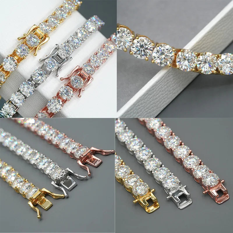EWYA 925 Sterling Silver Moissanite Bracelet 0.1ct 3mm D VVS1 Diamond with GRA for Women Sparkling Wedding Party Fine Jewelry