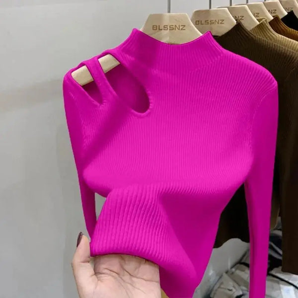 Turtleneck Knitted Women Sweater Ribbed Pullovers Autumn Winter Basic Women Sweaters Fit Soft Warm Tops