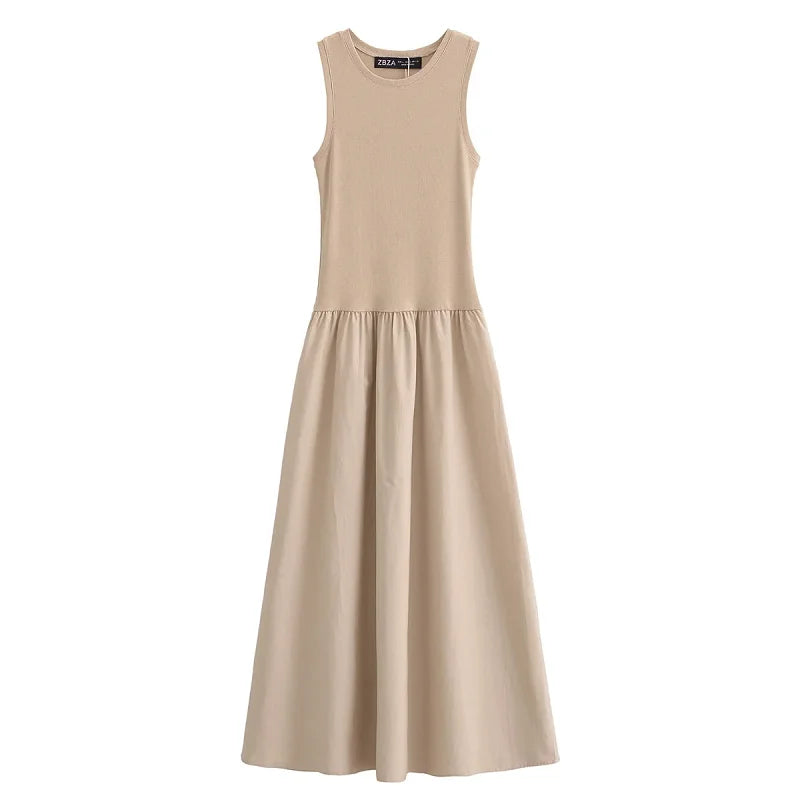 TRAF Khaki Elegant Long Dresses 2025 Women's Spring Sleeveless Black Dresses Fashion Casual Party Y2k Dress Vestidos For Female