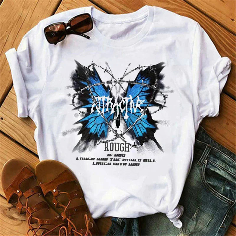Butterfly Tree Print Harajuku Women's T-Shirt 