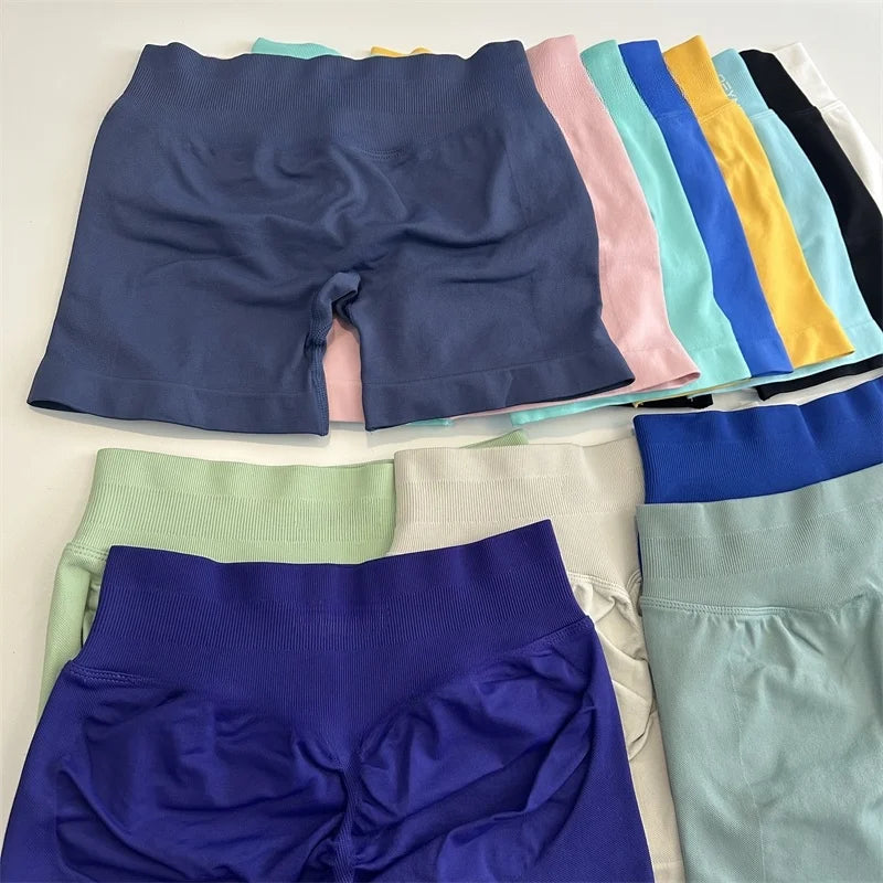 No Logo Shorts Low Ribbed Band Yoga Shorts Seamless Scrunch Bum Workout Gym Shorts Booty Stretch Running Shorts Fitness Clothes