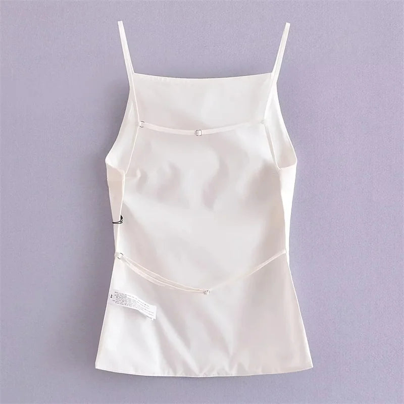 TRAF Black Backless Top Female Sleeveless White Crop Top Women Summer Sexy Tops Woman Party Women's Evening Top With Straps
