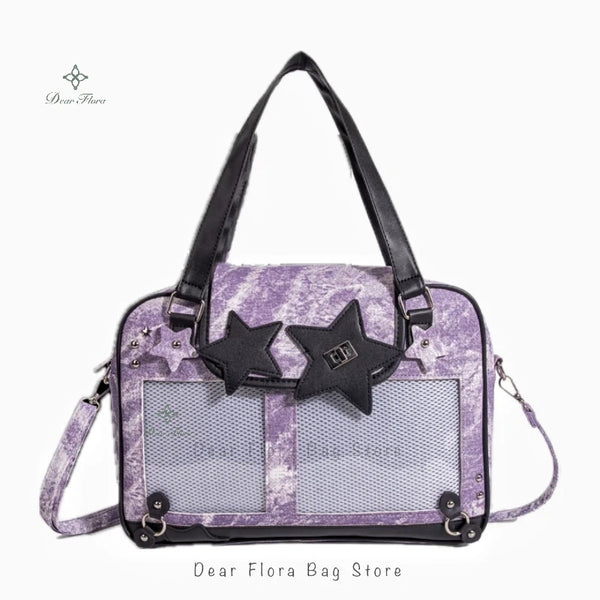 Y2K Trendy Star Ita Bag Lolita Girl Transparent Pocket Fashion Crossbody Bag Women's DIY Display Shoulder Bag Cute Purse Handbag