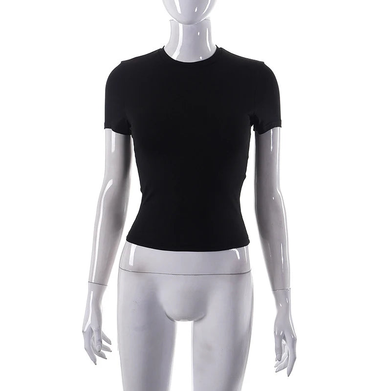 2025 Spring New Short Sleeve T-Shirt Women Solid Simple Casual Soft All-Match Hot Basic Crop Tops Tees Summer Fashion