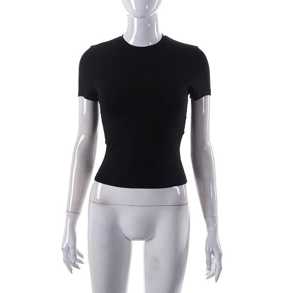 2025 Spring New Short Sleeve T-Shirt Women Solid Simple Casual Soft All-Match Hot Basic Crop Tops Tees Summer Fashion