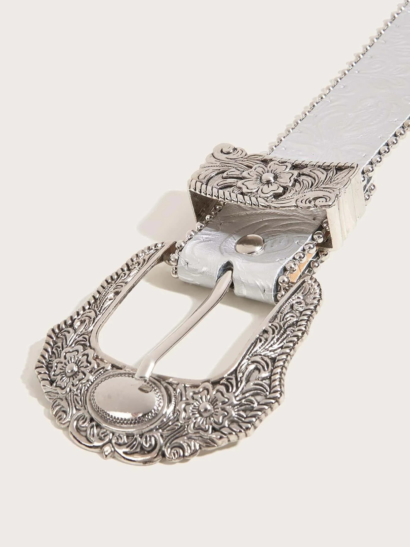 Western PU Leather Belt Western Cowboy Women Cowgirl Unisex Waist Belt with Metal Engraved Buckle