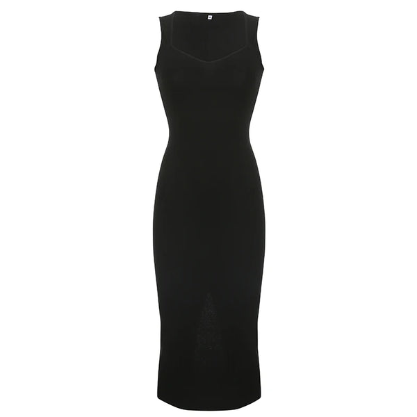 CIBBAR Basic Knit Long Dress Korean Fashion Square Collar Sleeveless Women's Dresses Summer Casual Y2k Vintage All-match Outfits