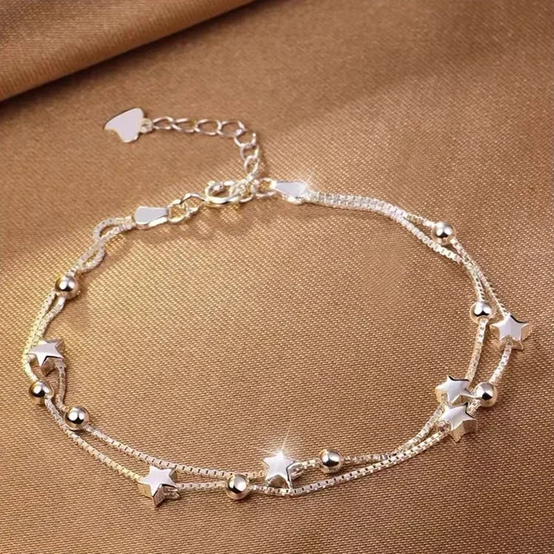 Niche Design Star Chain Tassel Bracelet for Women Fantasy Blue Crystal Beads Elastic Rope Bracelet Best Friend Jewelry Gifts