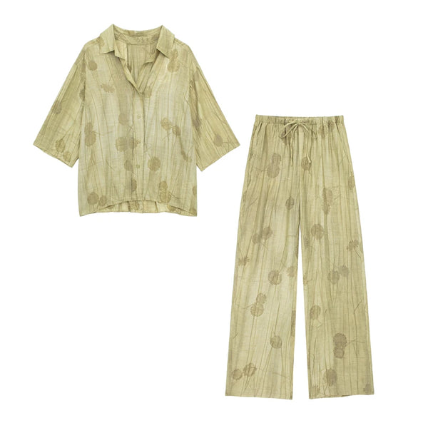 Women's Set 2024 New Fashion Spring Jacquard Loose Ladies Shirt Summer Women Pants Casual Chic Print Set for Women