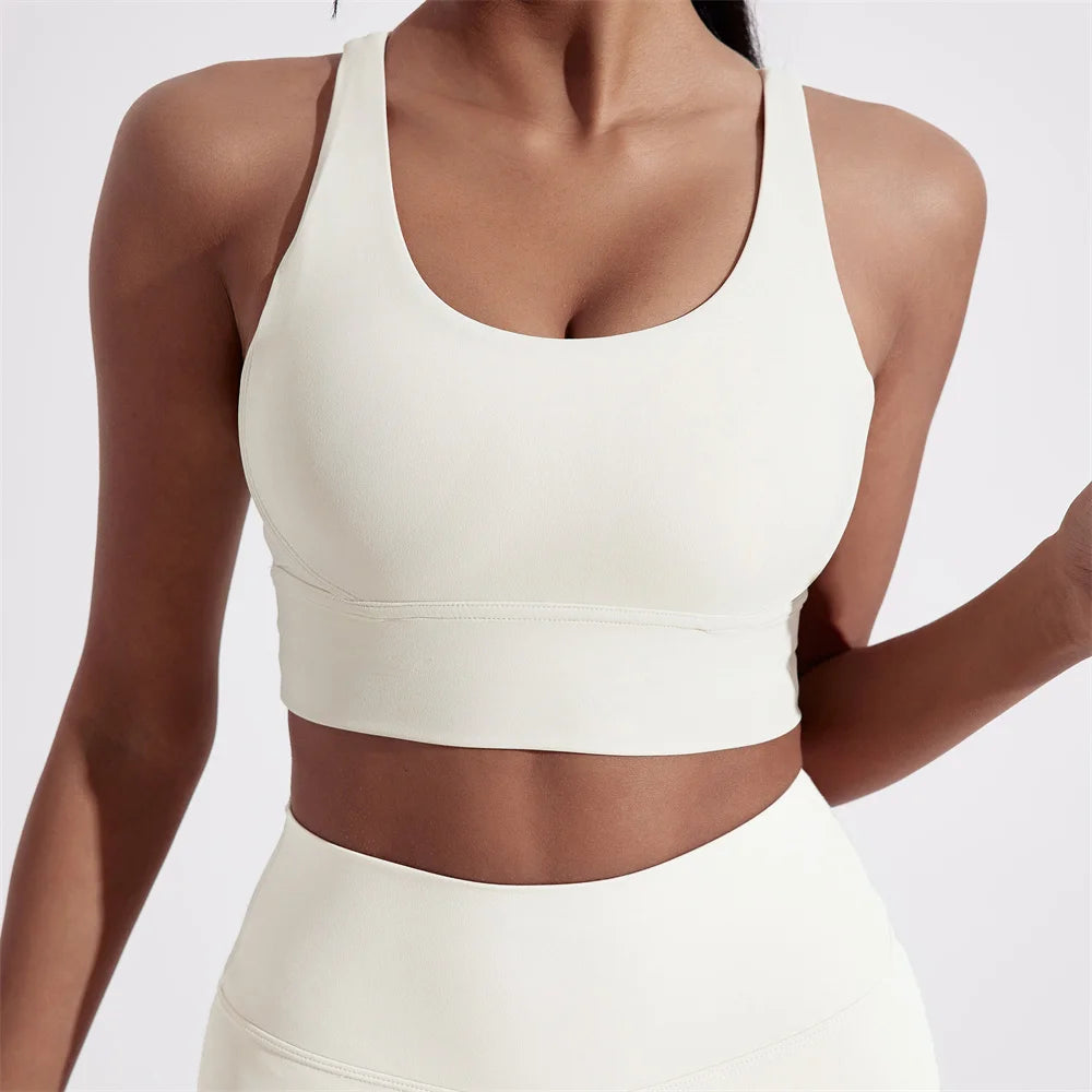 Solid Color Women Cross back Fitness sport Bra high strength Tight Top Comprehensive Training Gym Yoga Underwear With Chest Pad