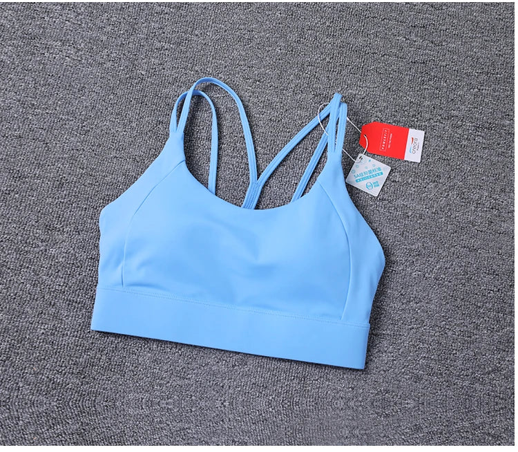 New Women's Sports Bra Padded Without Bones Cross Back Fitness Busty Underwear High Support Impact Running Gym Vest Yoga Bras