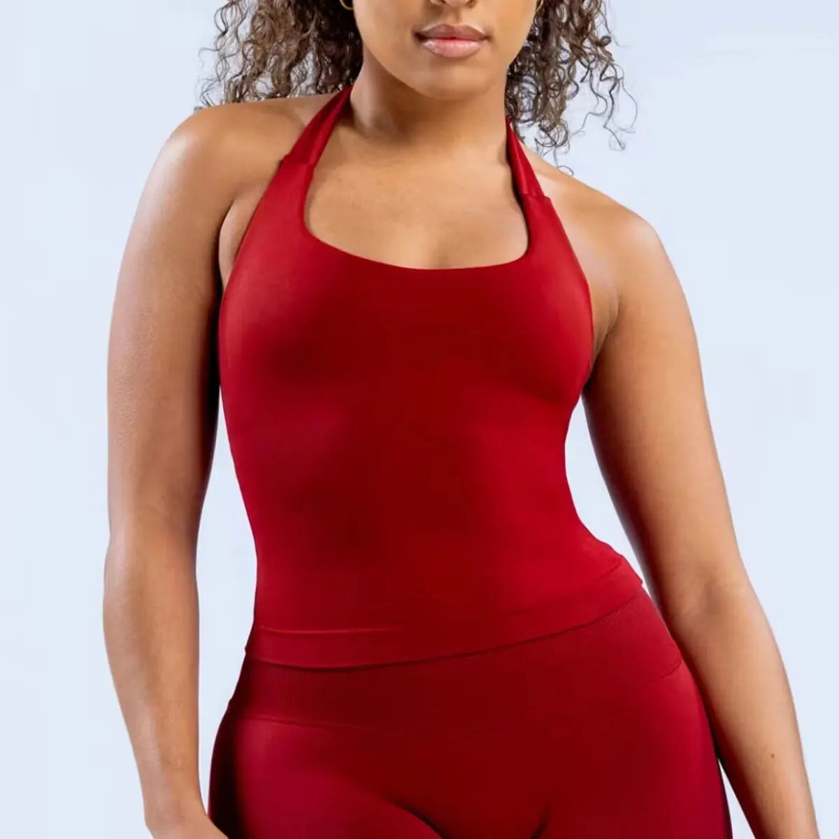 NCLAGEN Gym Halter Top Woman longline strappy tank Padded yoga clothing Fitness workout Running Activewear pilates clothes