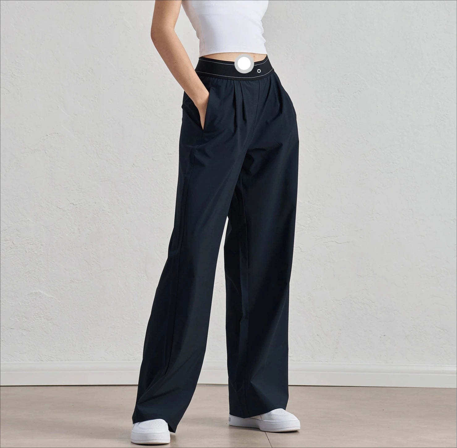 New Sports Yoga Wide Leg Pants Women Summer Elastic Waist Quick Drying Straight Pants Fitness Casual Solid Black Trousers Female