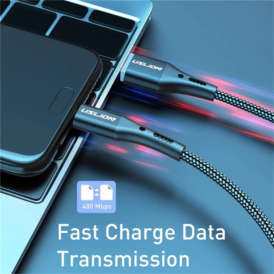 USLION 5A USB Type C Data Cable For Samsung S10 S20 Xiaomi Mi 11 Type C Cable USB C Charger Fast Charging Mobile Phone Chargers