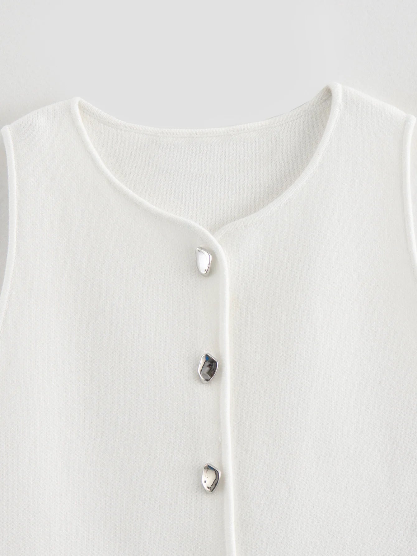 TRAF White Knit Crop Top Women Button Short Tops Woman 2024 Summer Tanks Camis Tops for Women Streetwear Vest Tank Top Female