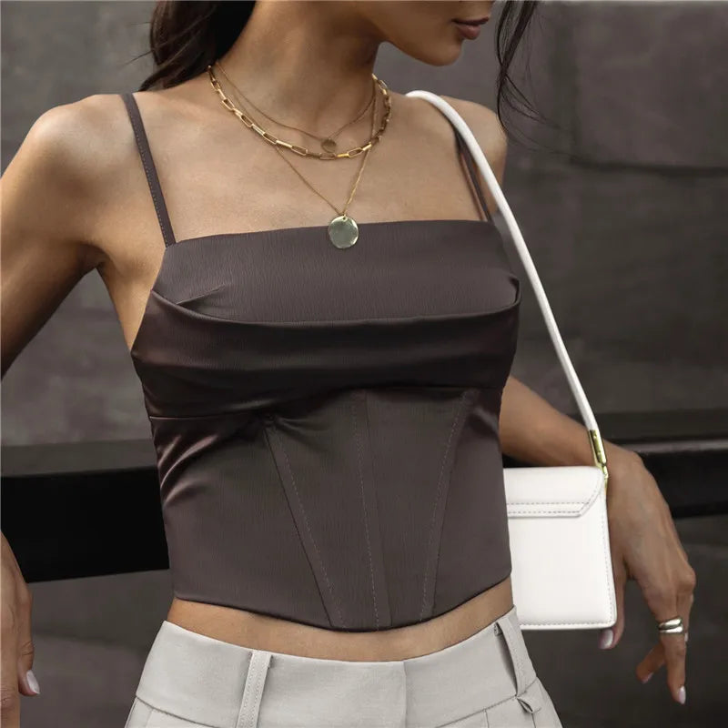 Spaghetti Strap Tank Top Sexy Backless Bandage Skinny Crop Tops 2023 Summer Elegant Lace Up Party Streetwear Women Camis
