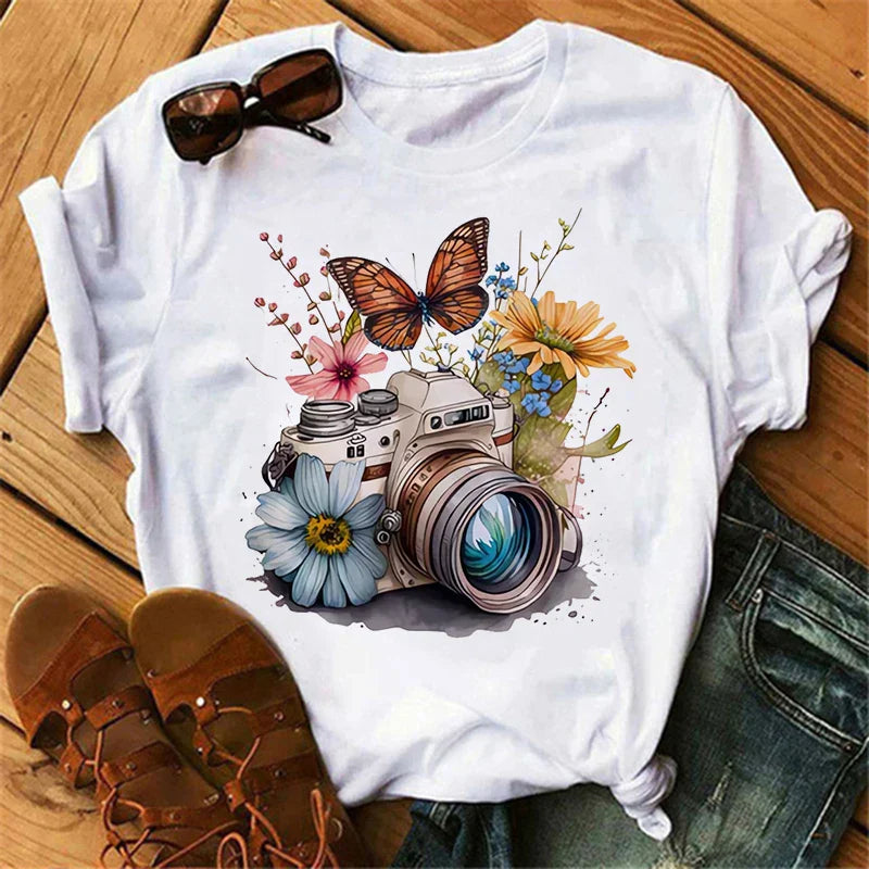 Butterfly Tree Print Harajuku Women's T-Shirt 