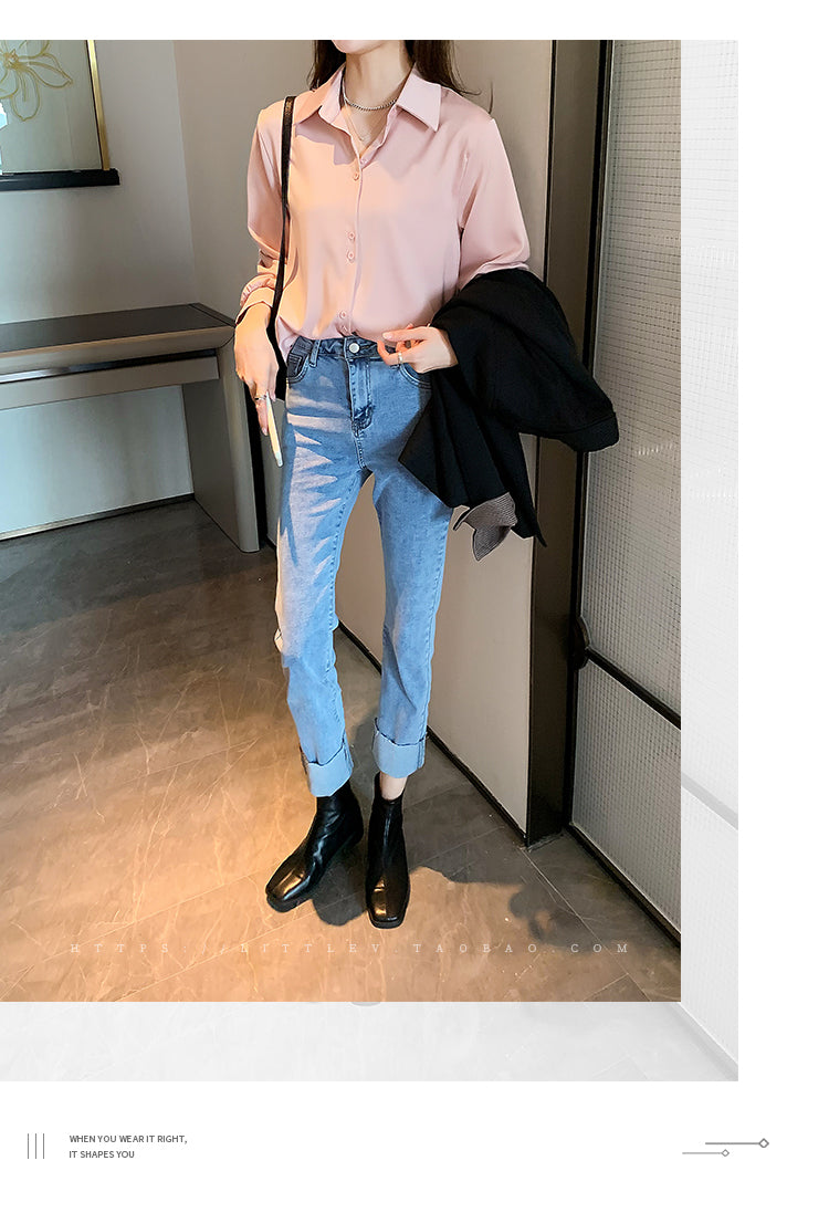 Spring Autumn Casual Chiffon Shirt Women Office Lady Shirts Fashion Female Long Sleeve Loose Solid Blouse Tops  S-4XL