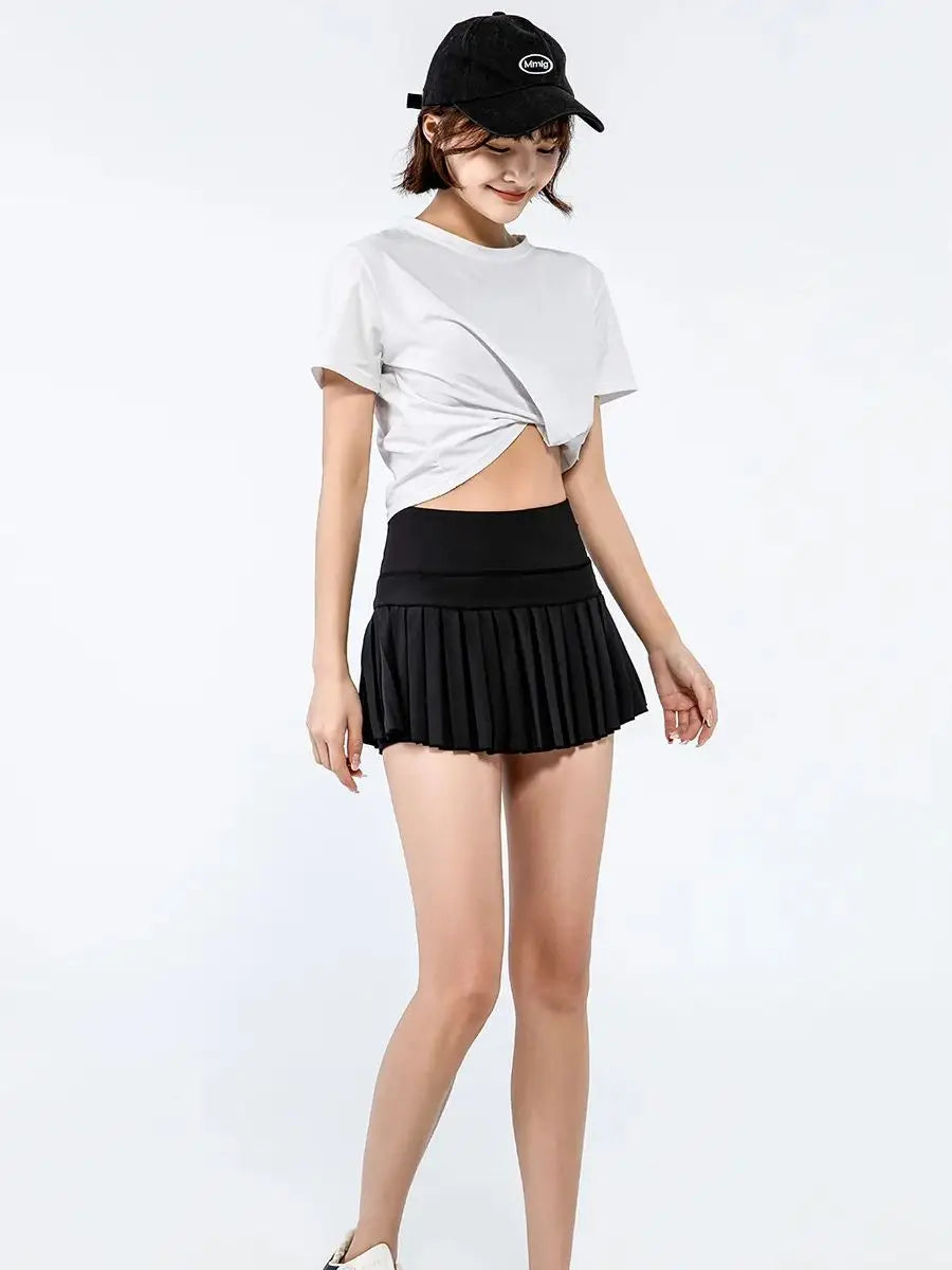 fashionable summer sports shorts women's pleated skirt anti glare short skirt running outdoor fitness breathable tennis skirt