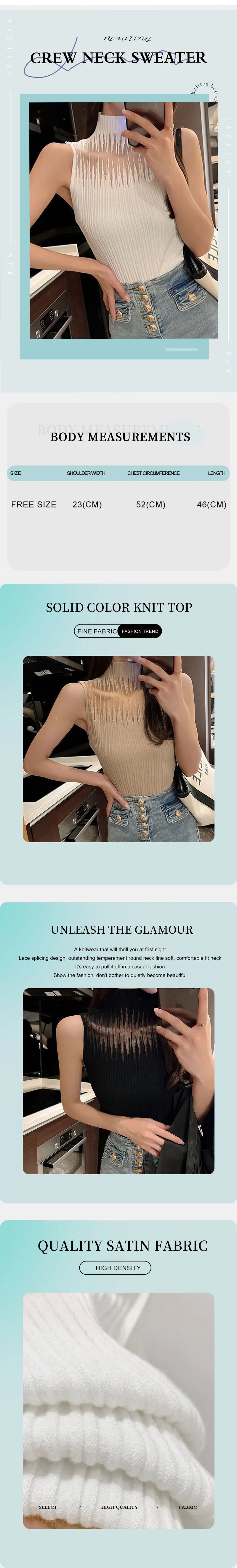 New Women's Summer Fashion Thin Knitted Undershirt Sleeveless Pullover Corset Top Half High Neck Comfortable Breathable T-Shirt