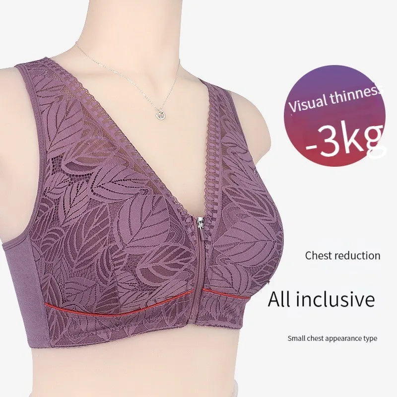 S-6XL Sports yoga bra cotton cups front zipper underwear breathable women no steel ring tank top lace large size bra