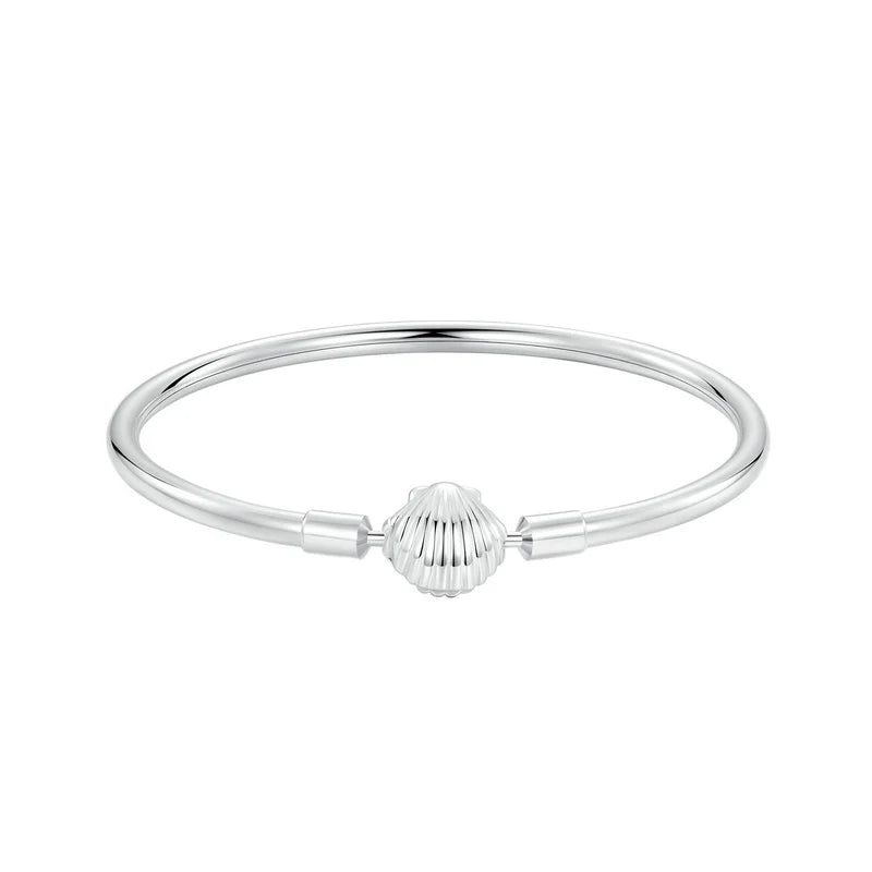 BAMOER Genuine 925 Sterling Silver Charm Glossy Bracelet Heart/Shell Clasp Basic Bangle Star Spacer Beads for Women DIY Jewelry
